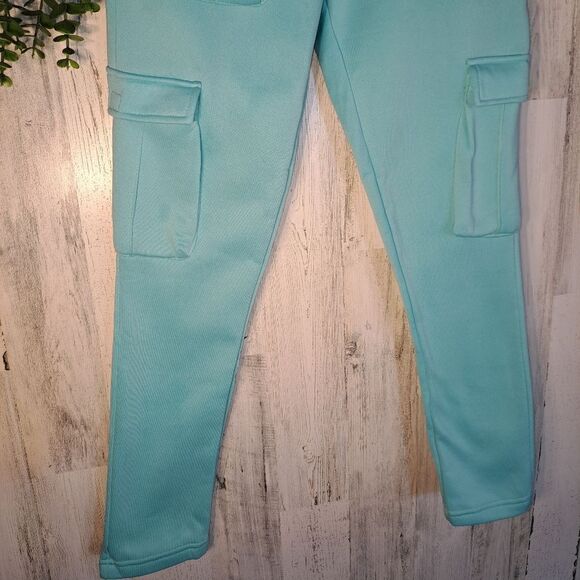 NWT Reasons Baxter Multi pocket Cargo Sweatpants/Joggers in Aqua - Picture 7 of 8
